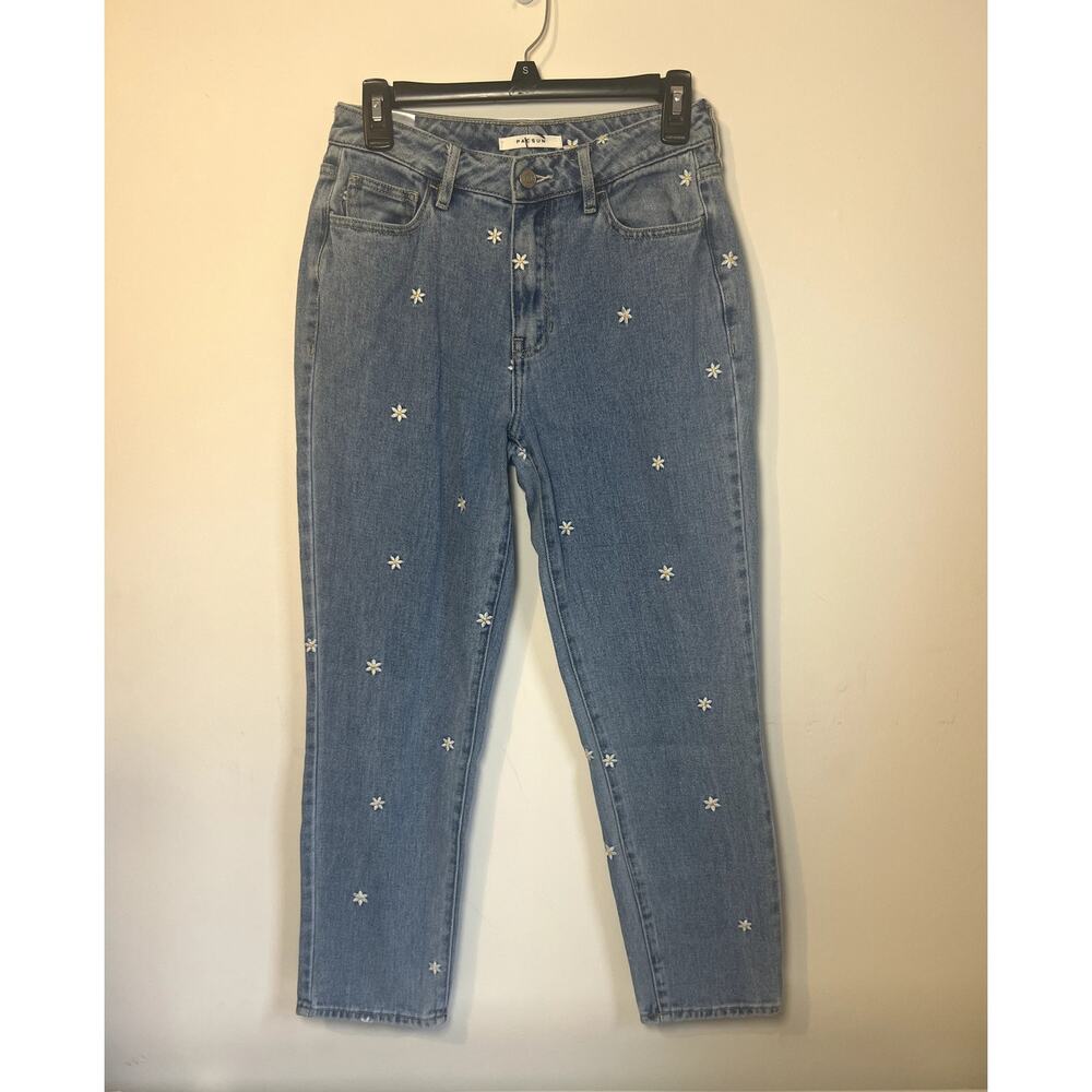 PacSun Mom Jeans Womens 25 Blue Good Embroidered Daisy Floral High Rise‎ Denim